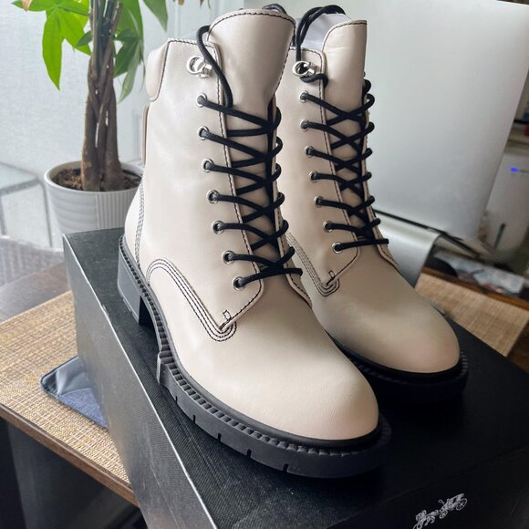Coach Women's Lorimer Leather Lace Up Boots - Chalk - Picture 4 of 6